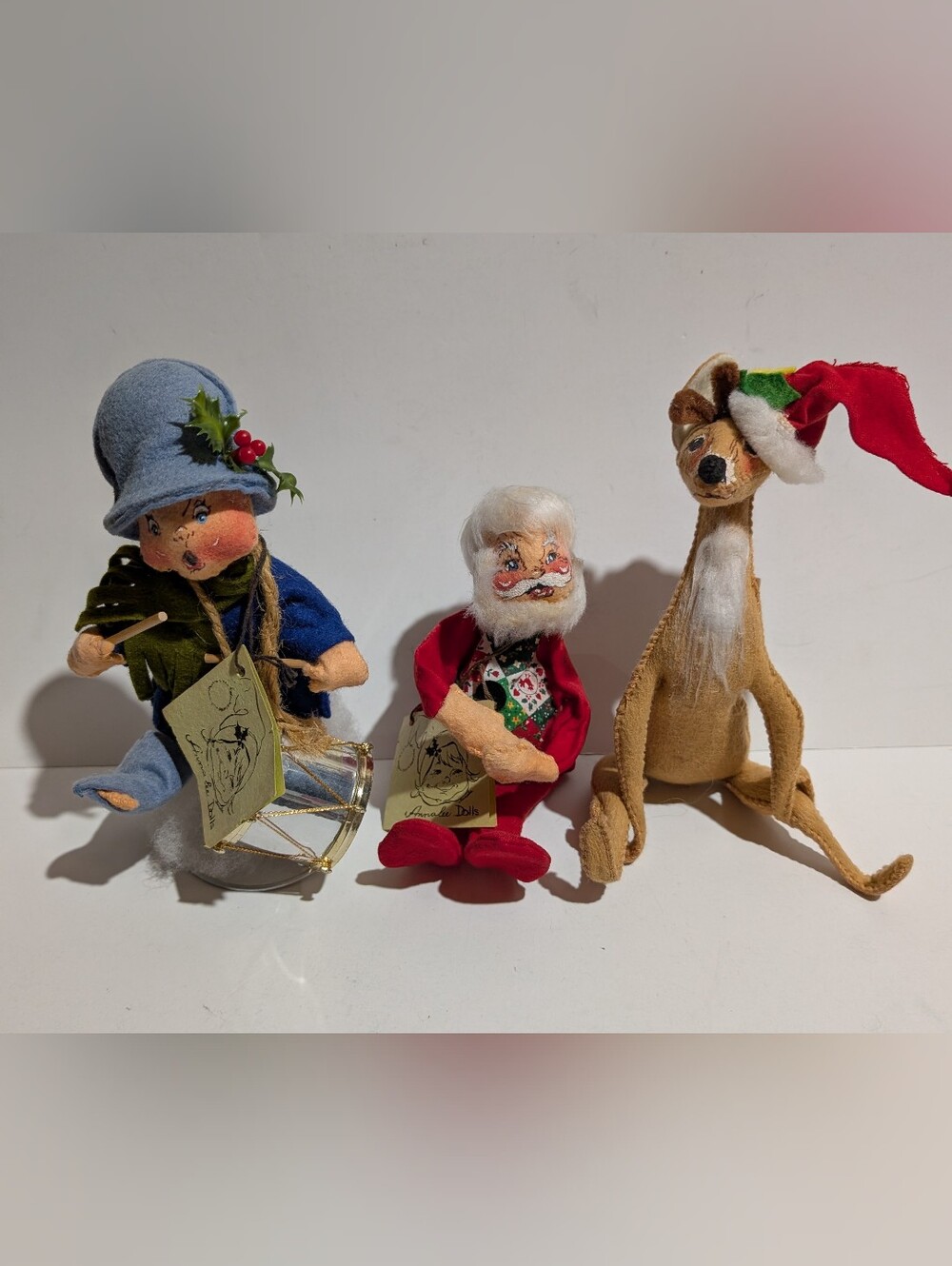 Vtg ANNALEE Mobilitee Santa, Drummer Boy and Reindeer LOT 1963-71 Christmas